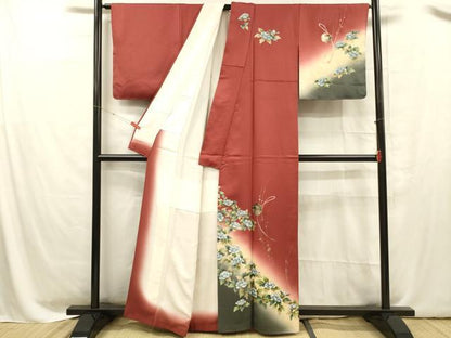平和屋着物■訪問着 雪輪笹竹草花文 暈し染め 金銀彩 正絹 逸品 DABC8612cm