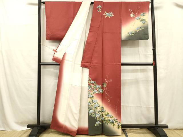 平和屋着物■訪問着 雪輪笹竹草花文 暈し染め 金銀彩 正絹 逸品 DABC8612cm