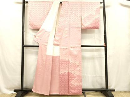 平和屋着物■訪問着 総刺繍 吉祥檜扇花文 暈し染め 正絹 逸品 DABC8613cm