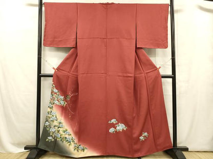 平和屋着物■訪問着 雪輪笹竹草花文 暈し染め 金銀彩 正絹 逸品 DABC8612cm
