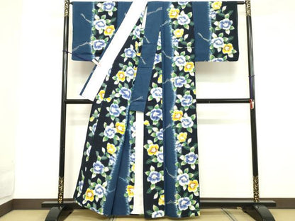 平和屋着物∴夏物 浴衣 注染 手染 とんぼ 椿 金彩 綿 逸品 DABD2612cd