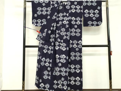 平和屋着物∴夏物 浴衣 注染 藍 抽象文様 美空ひばり 綿 逸品 DABD2618cd