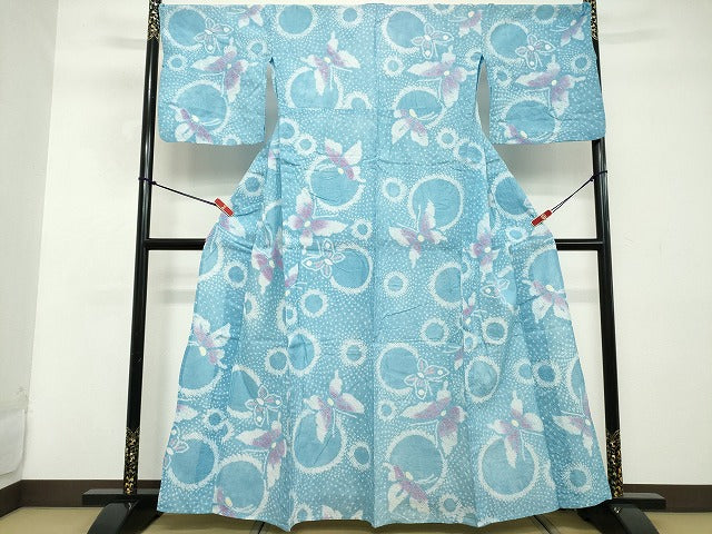 平和屋着物∴夏物 浴衣 有松鳴海絞り 舞蝶文 綿 逸品 DABD2602cd
