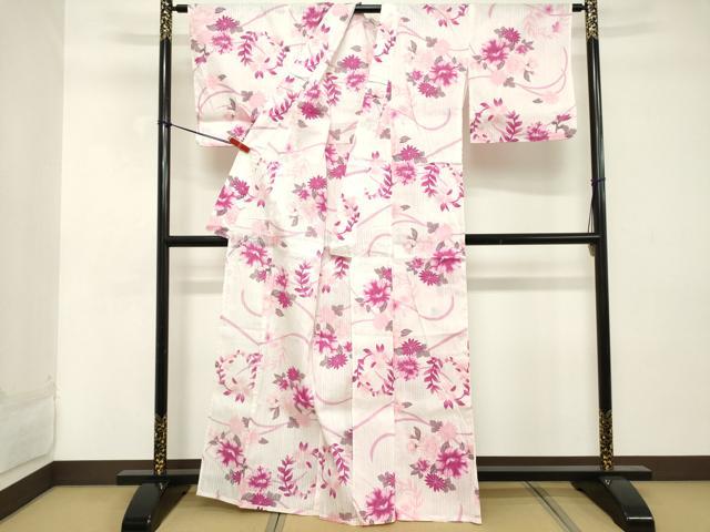 平和屋着物∴夏物 浴衣 枝花文 綿 逸品 DABD2629cd