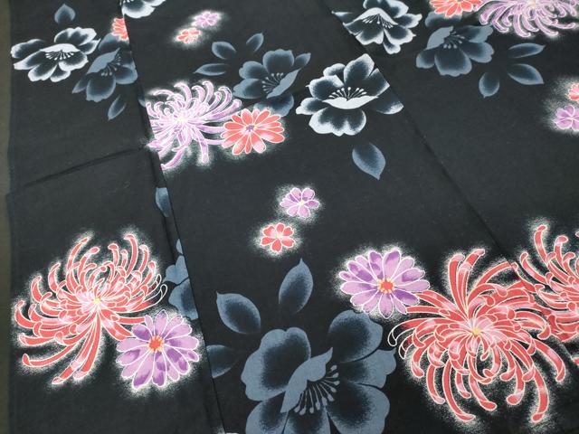 平和屋着物∴夏物 浴衣 乱菊 黒地 綿 逸品 DABD2636cd