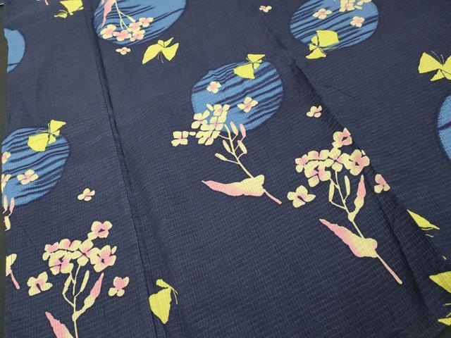 平和屋着物∴夏物 浴衣 綿紅梅 花蝶丸文 綿 逸品 DABD2626cd