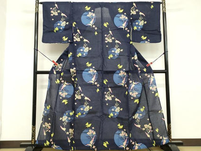 平和屋着物∴夏物 浴衣 綿紅梅 花蝶丸文 綿 逸品 DABD2626cd