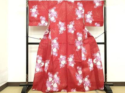 平和屋着物∴夏物 浴衣 花蝶文 金彩 綿紅梅 逸品 DABD2622cd