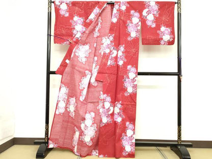 平和屋着物∴夏物 浴衣 花蝶文 金彩 綿紅梅 逸品 DABD2622cd
