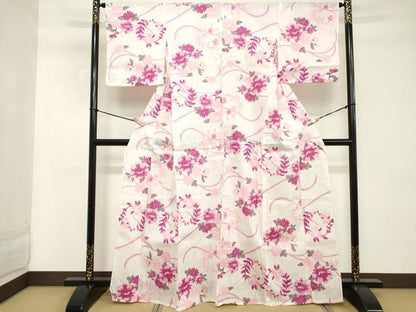 平和屋着物∴夏物 浴衣 枝花文 綿 逸品 DABD2629cd