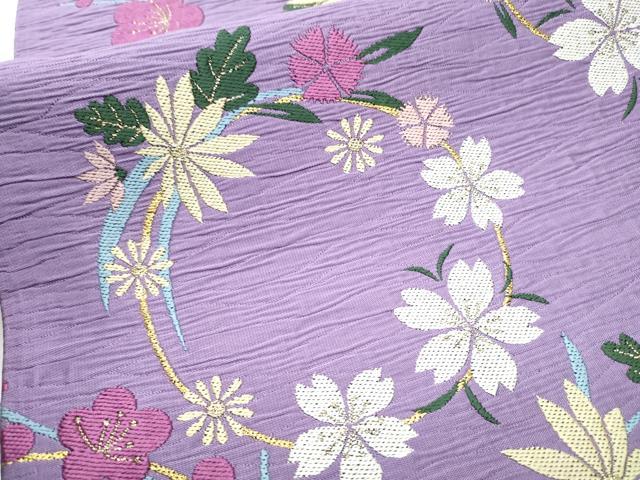 平和屋着物●六通柄袋帯　唐織　ふくれ織　花丸文　ATELIER　SAB　金糸　正絹　逸品　CABE0232hy