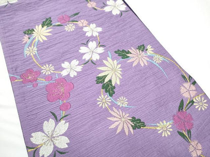 平和屋着物●六通柄袋帯　唐織　ふくれ織　花丸文　ATELIER　SAB　金糸　正絹　逸品　CABE0232hy
