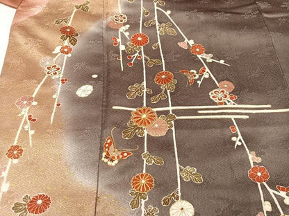 平和屋着物●訪問着　駒刺繍　花蝶文　暈し染め　金彩　正絹　逸品　AABG7341ph
