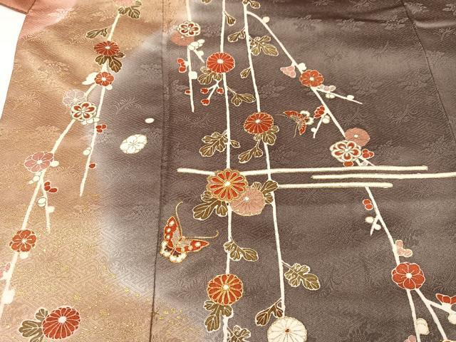 平和屋着物●訪問着　駒刺繍　花蝶文　暈し染め　金彩　正絹　逸品　AABG7341ph