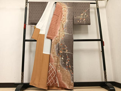 平和屋着物●訪問着　駒刺繍　花蝶文　暈し染め　金彩　正絹　逸品　AABG7341ph