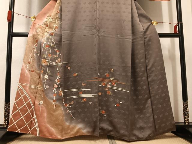 平和屋着物●訪問着　駒刺繍　花蝶文　暈し染め　金彩　正絹　逸品　AABG7341ph