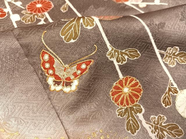 平和屋着物●訪問着　駒刺繍　花蝶文　暈し染め　金彩　正絹　逸品　AABG7341ph