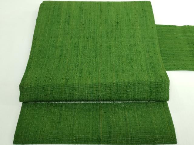 平和屋本店●極上　浦野理一　経節紬　九寸名古屋帯　苔色地　逸品　DZAB5516kh6