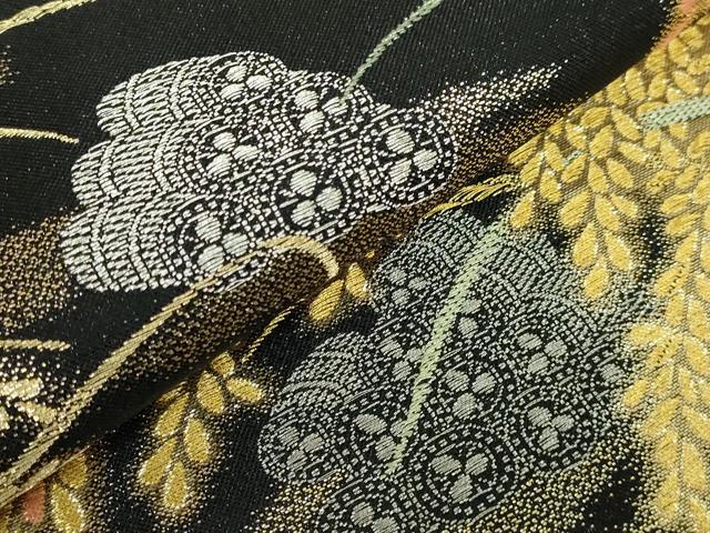平和屋本店●極上 西陣 皇室 総理大臣献上作家 青木兄弟 六通柄袋帯 黄金織つづれ 米百俵物語 本金プラチナ 黒地 共箱付 逸品 DZAB5592kh6