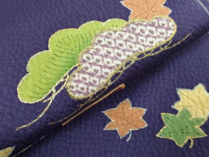 平和屋本店●極上　人形作家・ホリヒロシ　太鼓柄　京袋帯　駒刺繍　短冊花文　鉄紺色地　金彩　共箱付き　逸品　DZAB5594kh6