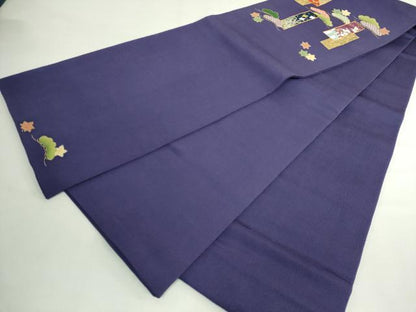平和屋本店●極上　人形作家・ホリヒロシ　太鼓柄　京袋帯　駒刺繍　短冊花文　鉄紺色地　金彩　共箱付き　逸品　DZAB5594kh6