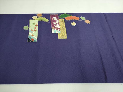 平和屋本店●極上　人形作家・ホリヒロシ　太鼓柄　京袋帯　駒刺繍　短冊花文　鉄紺色地　金彩　共箱付き　逸品　DZAB5594kh6