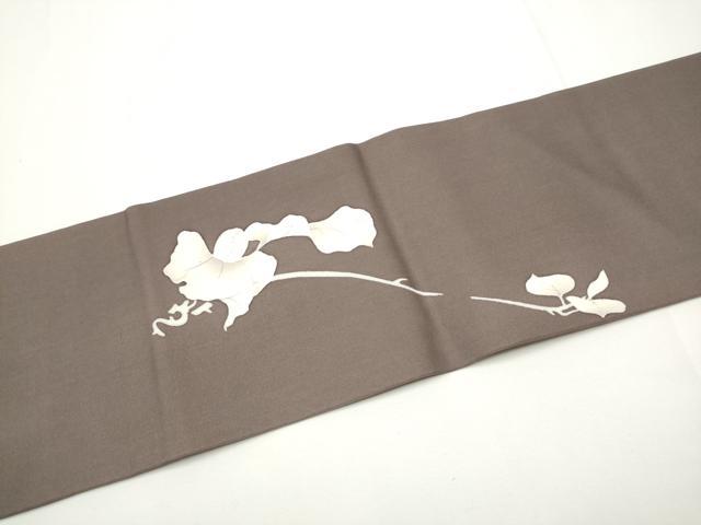 平和屋着物●塩瀬　九寸名古屋帯　駒刺繍　枝花文　金彩　正絹　逸品　CABE0280hy