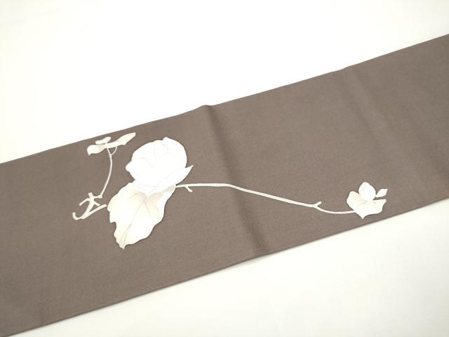 平和屋着物●塩瀬　九寸名古屋帯　駒刺繍　枝花文　金彩　正絹　逸品　CABE0280hy
