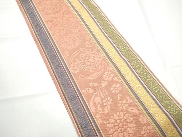 平和屋着物●本場筑前博多織　半幅帯　草花間道　大倉工場謹製　証紙付き　正絹　逸品　CABE0313hy