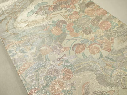 平和屋着物◎佐賀錦　六通柄袋帯　鴛鴦花文　プラチナ箔　正絹　逸品　DABC7813ya