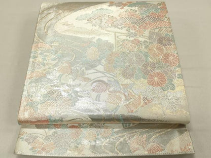 平和屋着物◎佐賀錦　六通柄袋帯　鴛鴦花文　プラチナ箔　正絹　逸品　DABC7813ya