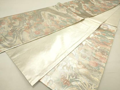 平和屋着物◎佐賀錦　六通柄袋帯　鴛鴦花文　プラチナ箔　正絹　逸品　DABC7813ya