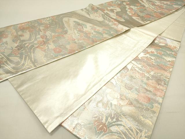 平和屋着物◎佐賀錦　六通柄袋帯　鴛鴦花文　プラチナ箔　正絹　逸品　DABC7813ya