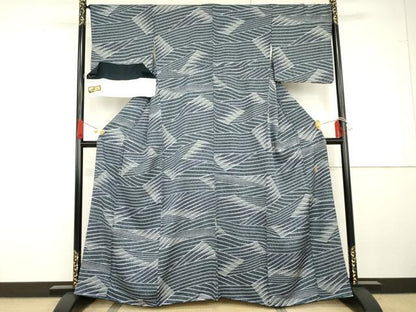 平和屋着物●中村玉緒　小紋　立波文　丹後ちりめん　反端付き　正絹　逸品　AABG7881cs