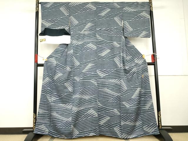 平和屋着物●中村玉緒　小紋　立波文　丹後ちりめん　反端付き　正絹　逸品　AABG7881cs