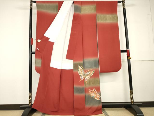 平和屋着物●総刺繍　振袖　舞蝶文　暈し染め　金糸　正絹　逸品　AABG7882cs