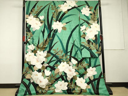 平和屋着物●豪華振袖　草花文　金彩　ロング丈　正絹　逸品　AABG7886cs