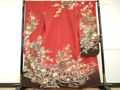 平和屋着物●豪華振袖　紅型　流水鴛鴦風景文　さが美扱い　正絹　逸品　AABG7898cs