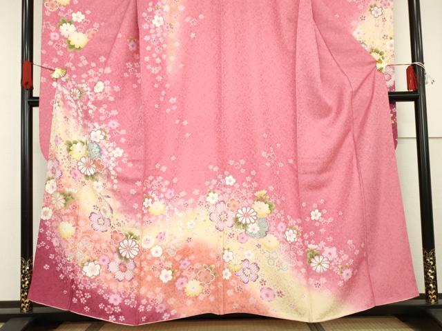 平和屋着物●豪華振袖　刺繍　雪輪舞花文　暈し染め　金糸　金彩　銀通し地　正絹　逸品　AABG7884cs