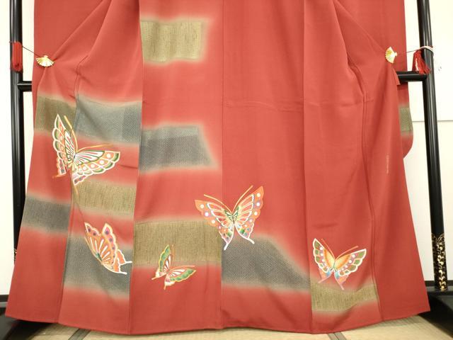 平和屋着物●総刺繍　振袖　舞蝶文　暈し染め　金糸　正絹　逸品　AABG7882cs