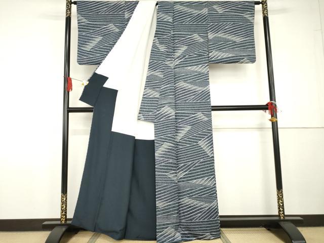 平和屋着物●中村玉緒　小紋　立波文　丹後ちりめん　反端付き　正絹　逸品　AABG7881cs