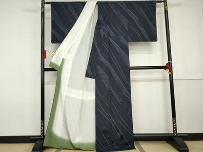 平和屋着物●上質な小紋　あられ斜縞　正絹　逸品　未使用　AABG7889cs