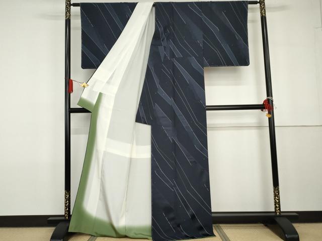 平和屋着物●上質な小紋　あられ斜縞　正絹　逸品　未使用　AABG7889cs
