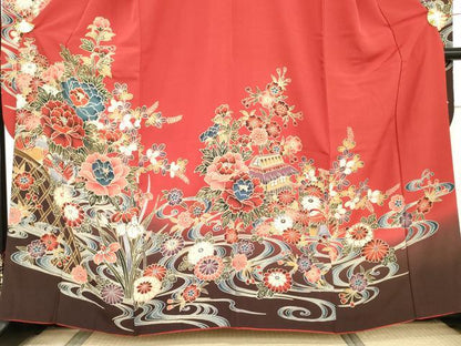 平和屋着物●豪華振袖　紅型　流水鴛鴦風景文　さが美扱い　正絹　逸品　AABG7898cs