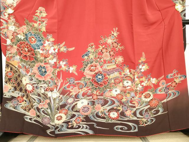 平和屋着物●豪華振袖　紅型　流水鴛鴦風景文　さが美扱い　正絹　逸品　AABG7898cs