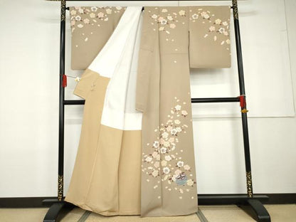 平和屋着物●中村勘九郎　訪問着　糸巻花文　上代58万　反端付き　正絹　逸品　AABG7890cs