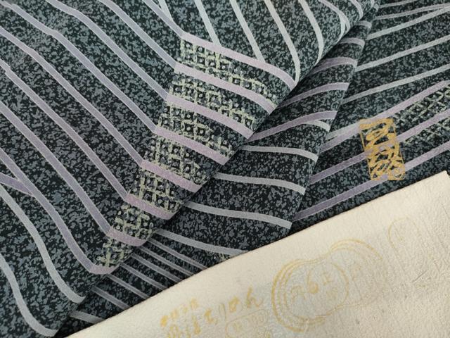 平和屋着物●中村玉緒　小紋　立波文　丹後ちりめん　反端付き　正絹　逸品　AABG7881cs