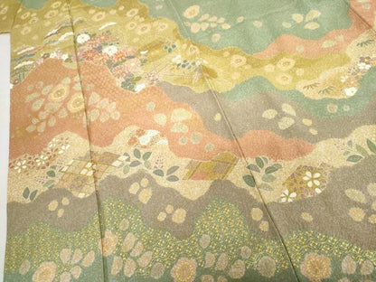 平和屋着物●京友禅の第一人者　松井青々　訪問着　辻が花　駒刺繍　金彩　正絹　逸品　AABG7897cs