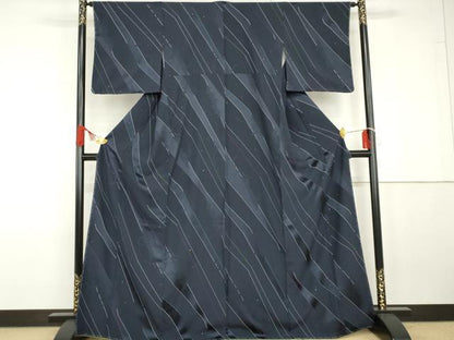 平和屋着物●上質な小紋　あられ斜縞　正絹　逸品　未使用　AABG7889cs