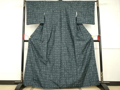 平和屋着物●本場大島紬　カタス9マルキ　格子文字文　正絹　逸品　AABG7885cs